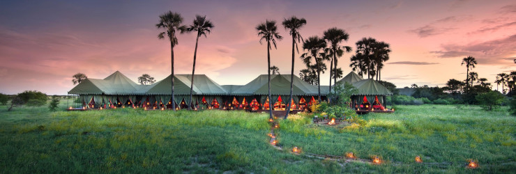 A sunset view of Jack's Camp in the Makgadikgadi Salt Pans