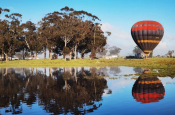 Reflections of the balloon on take off near Cape Town