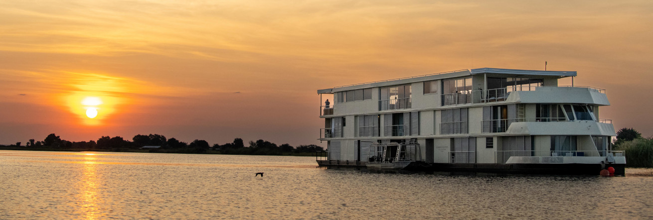 The Zambezi Queen at sunset on the Chobe River