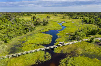The bridge over the Khwai River into the Moremi Game Reserve