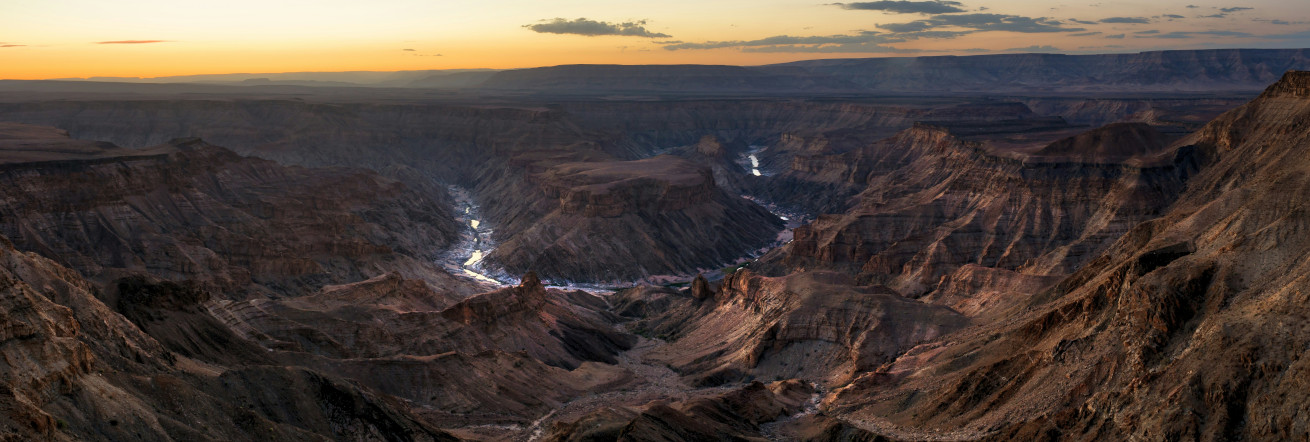 Sunset at the Fish River Canyon in the south of Namibia