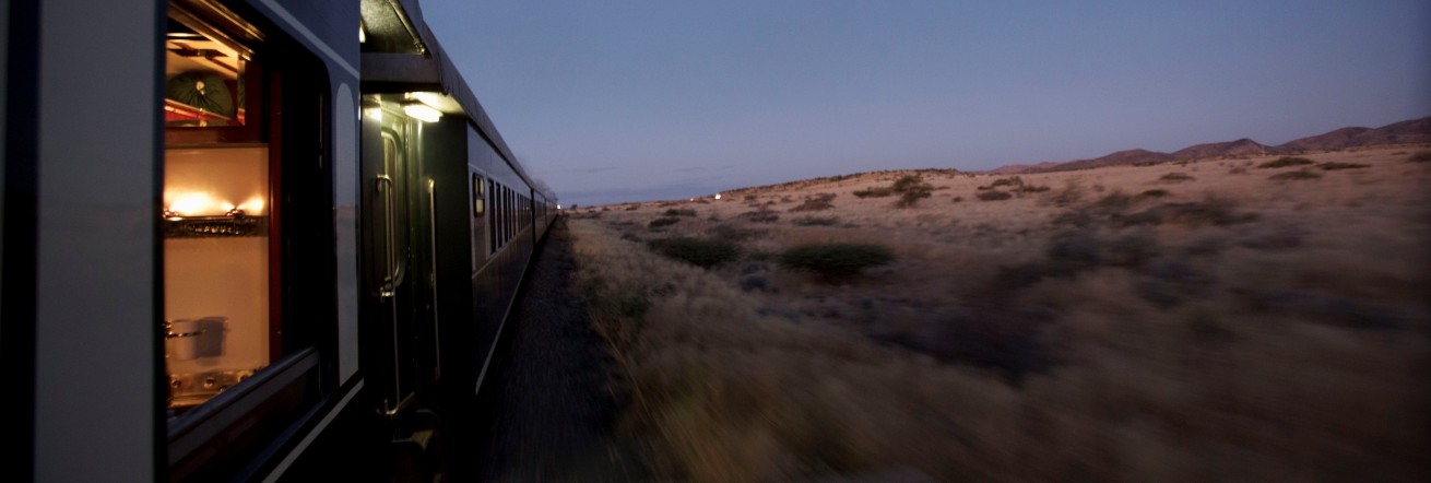 Rovos Rail travelling through the desert landscape of Namibia