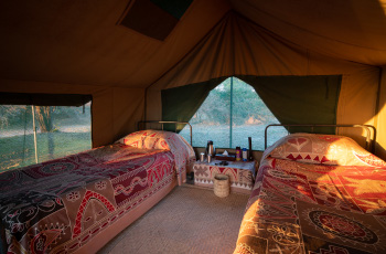 Cosy twin bedded tents to unwind in after a days walking safari