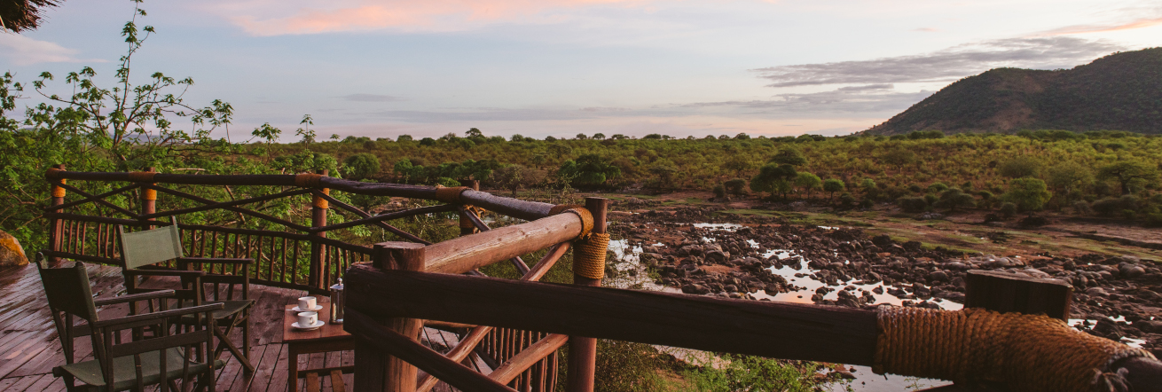 Ruaha River Lodge deck overlooking the Ruaha River