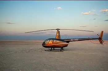 Helicopter arrival at the pans in the late afternoon