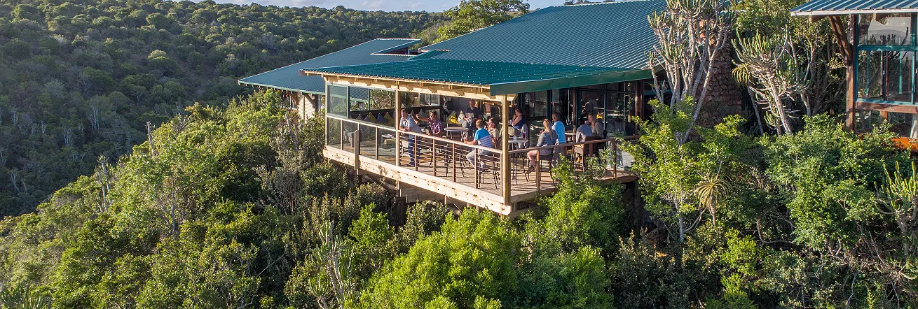 Enjoy your free time game viewing from the deck at Kariega Main Lodge
