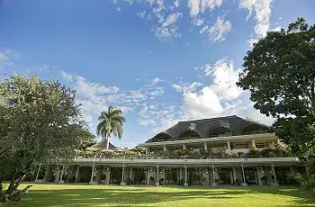 View from the gardens to the lodge, Ilala Lodge Hotel, Victoria Falls
