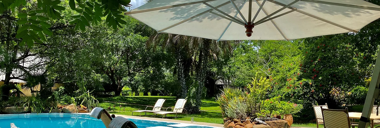 Waterberry Lodge is set in tranquil gardens on the banks of the Zambezi River