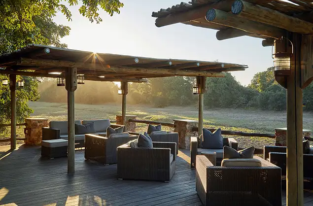 Sunset on the deck at Mfuwe Lodge