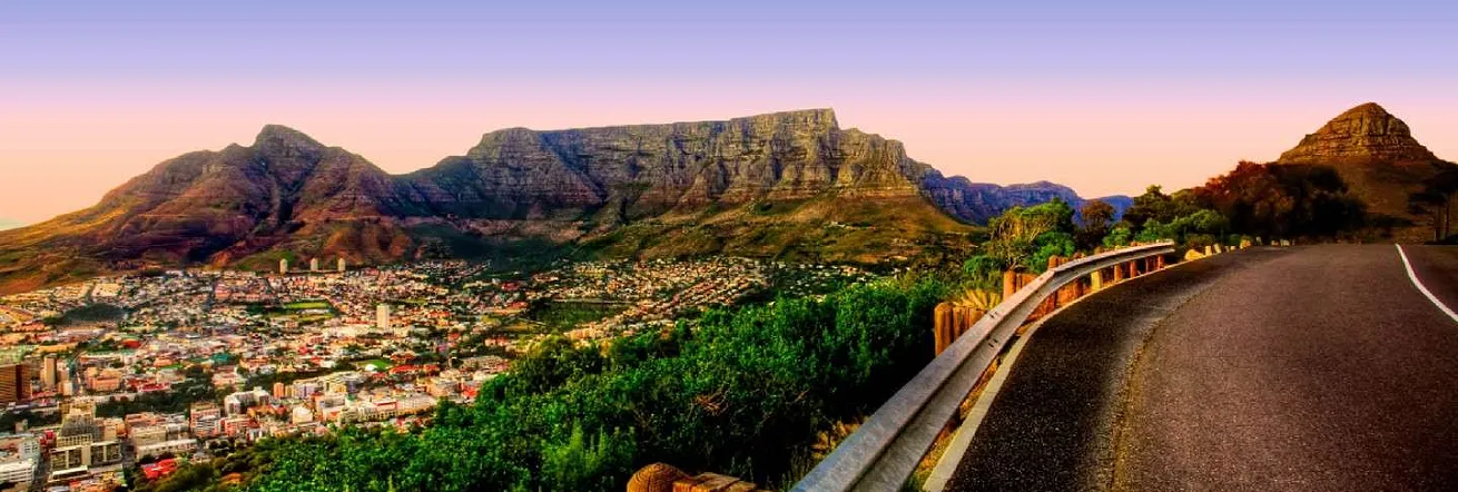 View of Table Mountain and Lion's Head at sunset