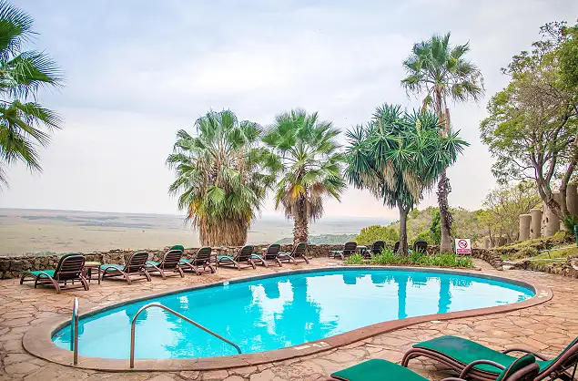 Swimming pool at Mara Serena overlooks the plains