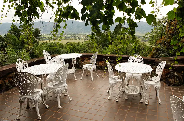 Breakfast patio at Reillys Rock Lodge, Swaziland