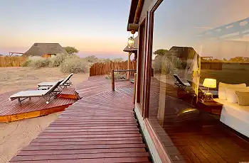 Private veranda at your room, Kalahari Red Dunes Lodge