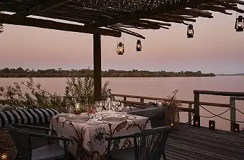Victoria Falls River Lodge dining area overlooking the Zambezi River