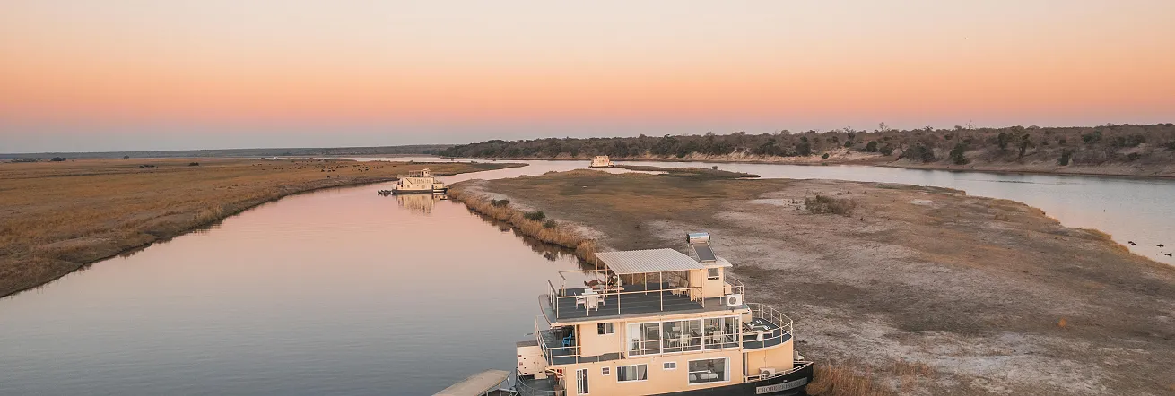 The Chobe Princess moored on the banks of the Chobe River