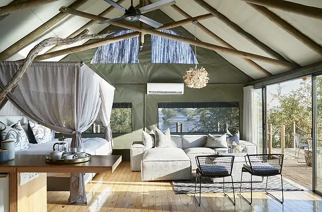 Luxurious safari tents at Victoria Falls River Lodge