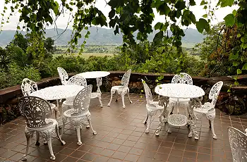 Breakfast veranda overlooking the Mlilwane Wildlife Sanctuary