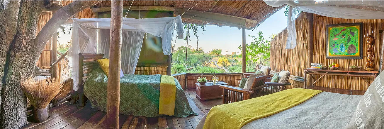 Tented suite interior at Delta Camp