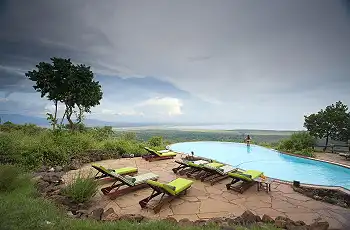 View over the crater from the pool at Lake Manyara Serena Safari Lodge