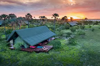 A bird's eye view of the Jack's Camp luxury tents