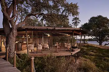The deck at Victoria Falls River Lodge overlooking the Zambezi River