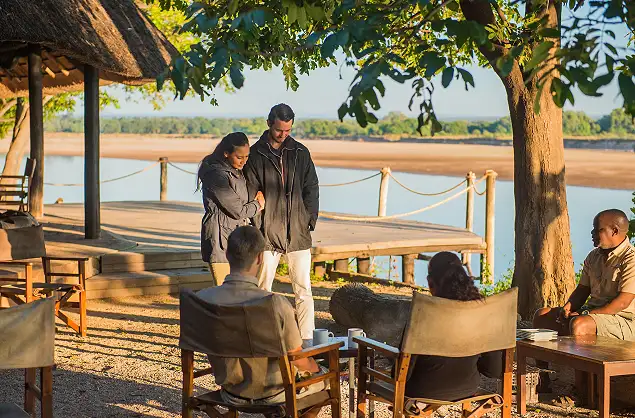 Sundowners at Nkwali Camp, Zambia
