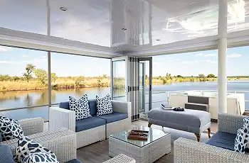 Relax in the lounge with 360 degree views of the Chobe River
