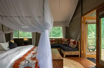 Tent Interior, Ruzizi Tented Lodge - Credit Drew Bantlin & Akagera Management Company