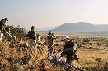 Early morning coffee break on a walking safari, Samara Karoo Reserve