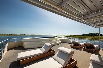 The pool deck and sun loungers