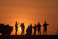 Sunset on Namibia overland tour Sunset on Namibia overland tour