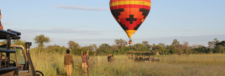 An early hot air balloon ride over the Okavango Delta