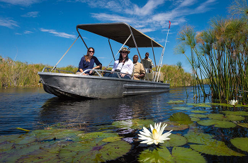 Boating from Little Vumbura Camp, Okavango Delta, Botswana