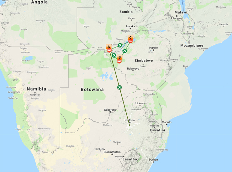 Map Overview - 7 Day Victoria Falls & Safari