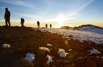 Trekkers making their way up Mount Kilimanjaro
