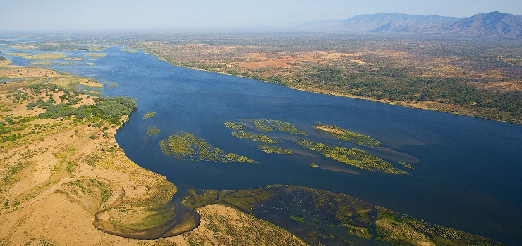 Aerial view of Lower Zambezi, Mana Pools area