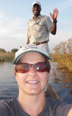 Jenny Radcliffe on mokoro trip, Okavango Delta